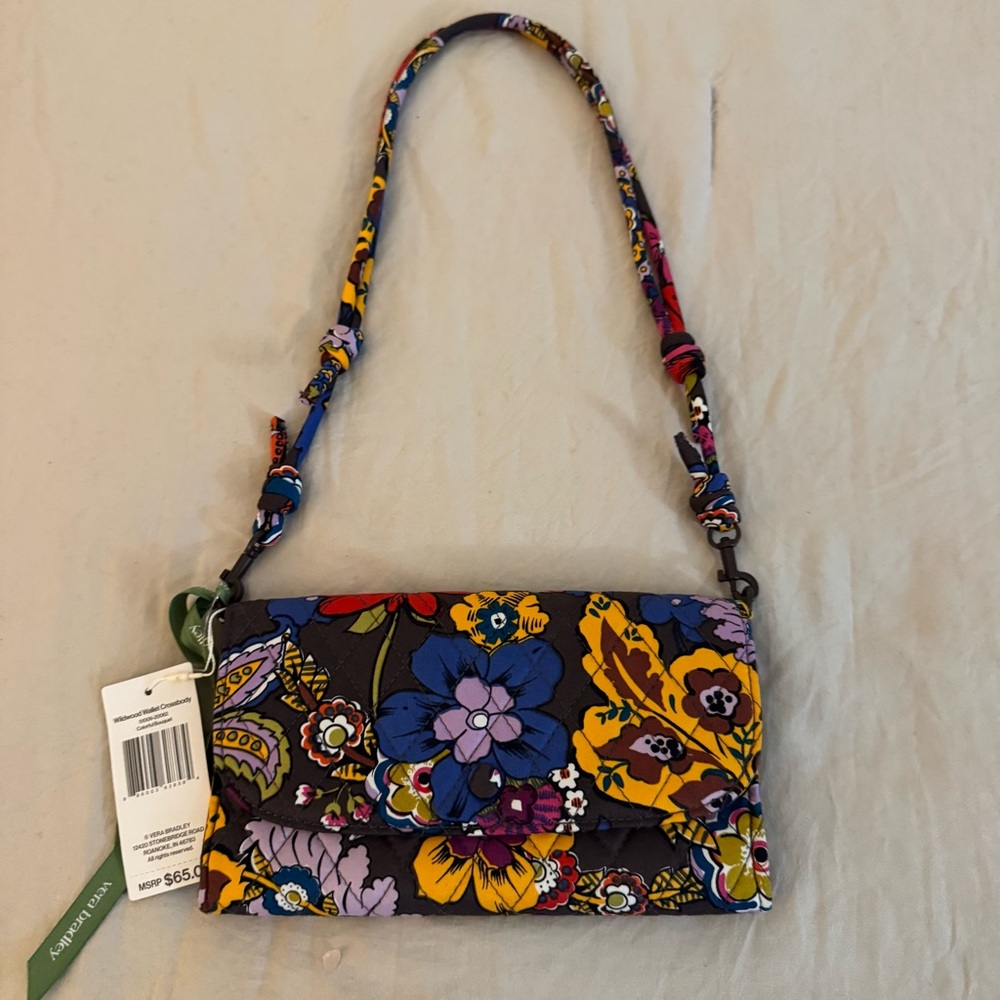 NEW NWT Vera Bradley Wildwood Wallet Crossbody "Colorful Bouquet" pattern